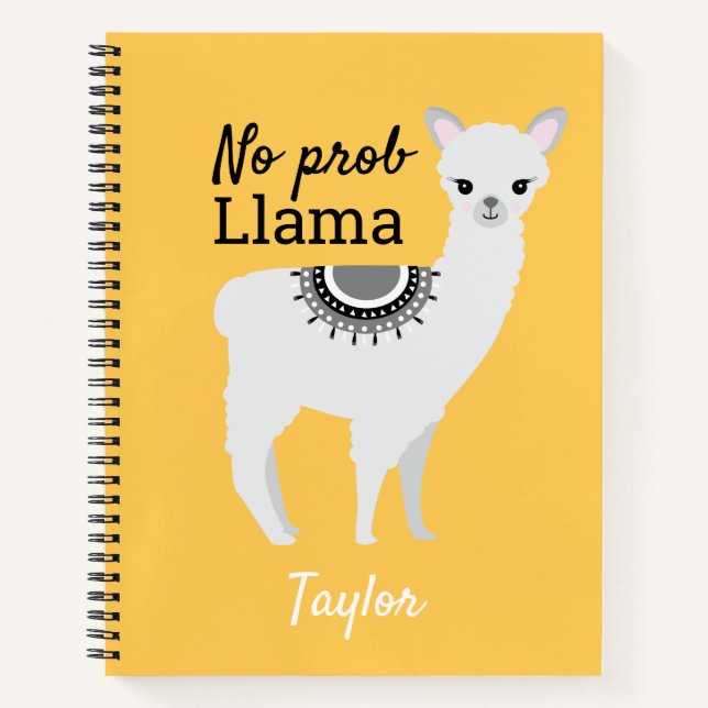 No ProbLlama Personalised Cute Llama Yellow Notebook (Front)