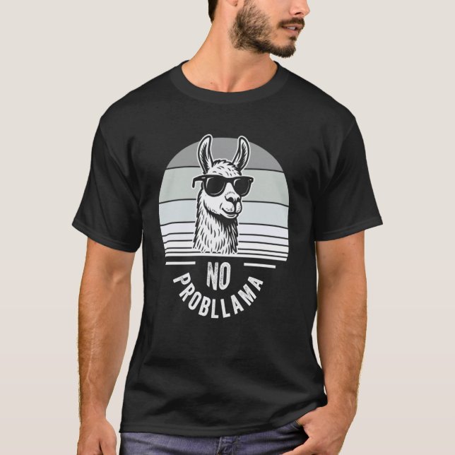 No Probllama Sunglasses Llama Retro Fun T-Shirt (Front)
