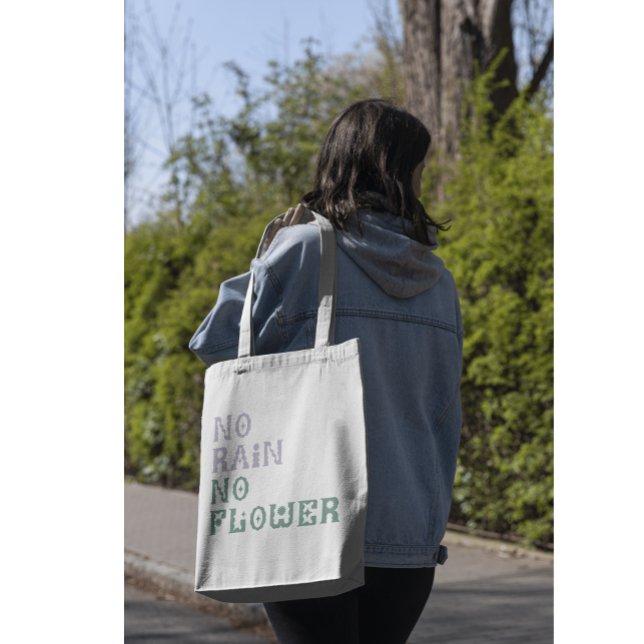 "No Rain No Flower" Groovy Cute Purple Mint Green Tote Bag (Creator Uploaded)