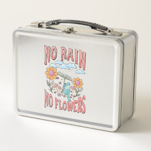 "No Rain, No Flowers" Inspirational Floral Metal Lunch Box