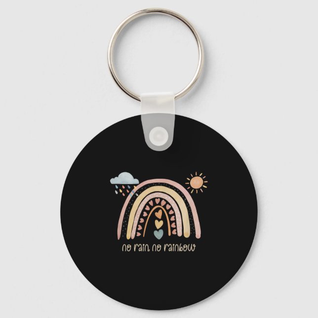 No Rain No Rainbow Boho Style Inspiring Quote Posi Key Ring (Front)