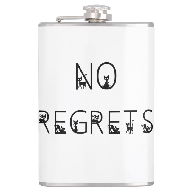 No Regrets black cats  font stacked words Hip Flask (Front)