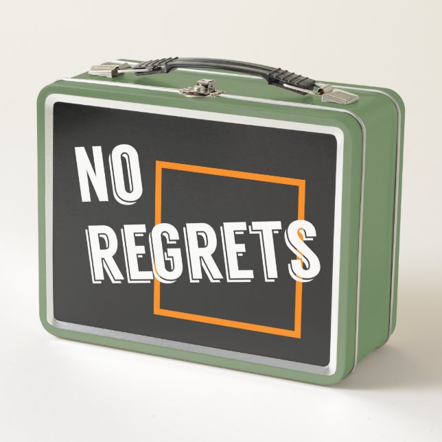 No Regrets Cool Graphic Typography Quote Metal Lunch Box (Front)
