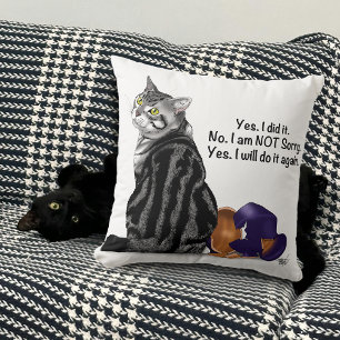 No Remorse Tabby Cat Funny Cushion