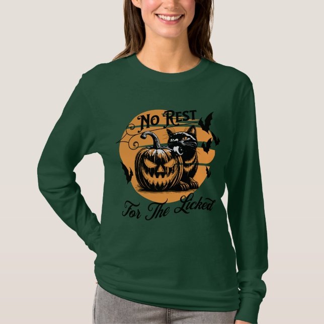 No Rest for the Licked Halloween Cat Sweater (Front)