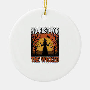 No Rest For The Wicked Vintage Witch Halloween Des Ceramic Tree Decoration