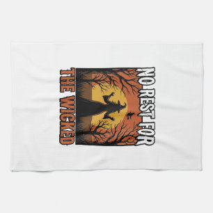 No Rest For The Wicked Vintage Witch Halloween Des Tea Towel