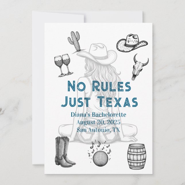 No Rules Just Texas Bachelorette Party Invitation (Front)