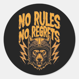 No Rules No Regrets - Wolf Biker Graphic Classic Round Sticker