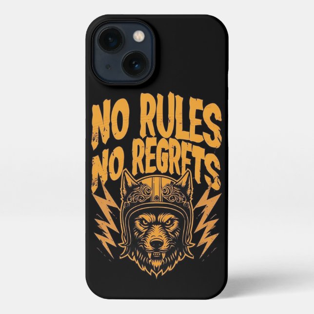 No Rules No Regrets - Wolf Biker Graphic iPhone Case (Back)