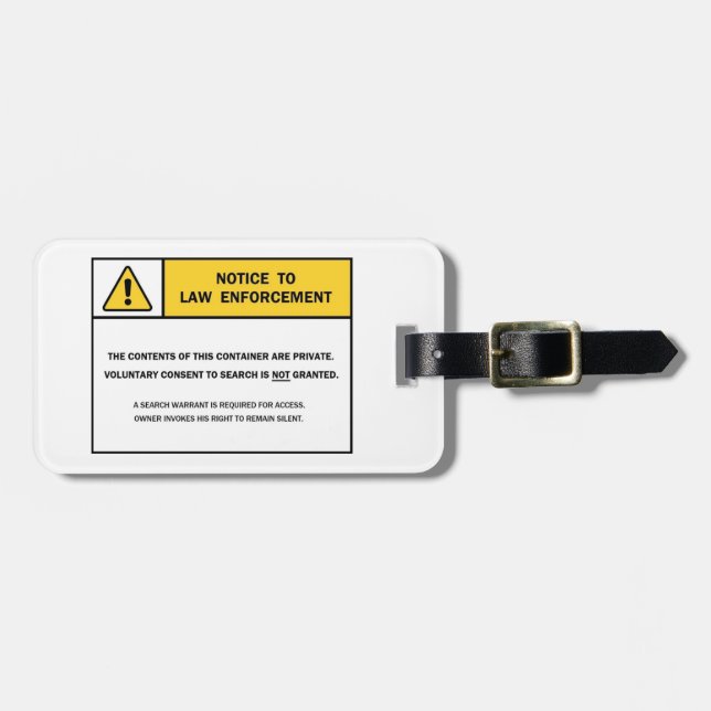 "No Search Without A Warrant" Luggage Tag (Front Horizontal)