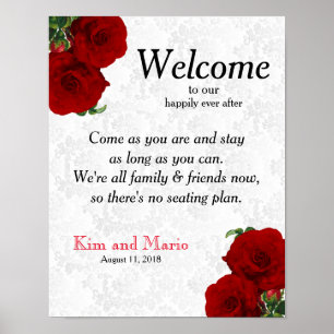 No Seating Plan - Deep Red Rose Wedding Poster