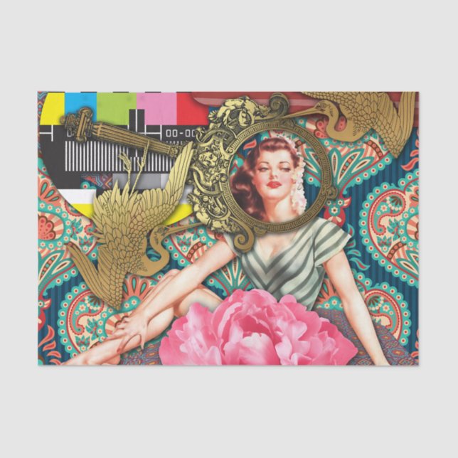 No-Signal - Cheeky Lady Digital Collage Tissue Paper (Front)