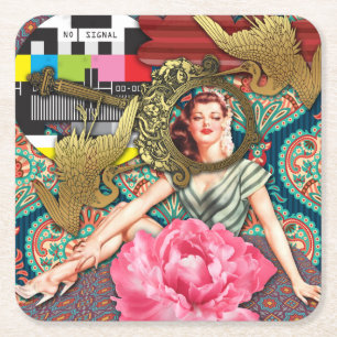 No-Signal - Cheeky Lady Square Paper Coaster
