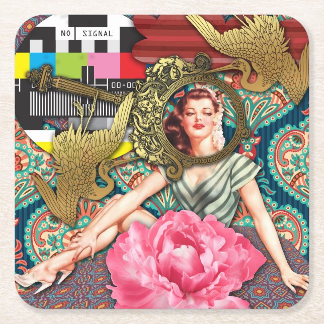 No-Signal - Cheeky Lady Square Paper Coaster (Front)