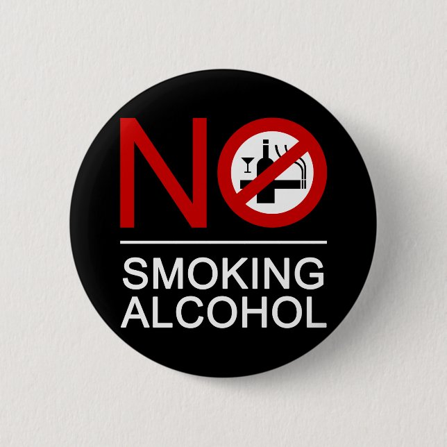 NO Smoking Alcohol ⚠ Thai Sign ⚠ 6 Cm Round Badge (Front)