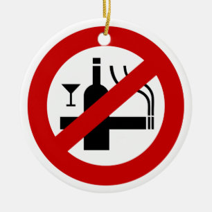 NO Smoking Alcohol ⚠ Thai Sign ⚠ Ceramic Tree Decoration