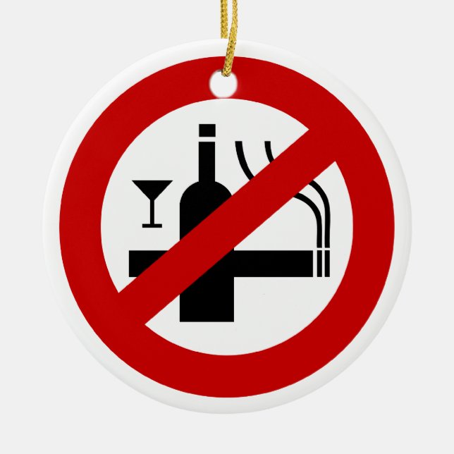 NO Smoking Alcohol ⚠ Thai Sign ⚠ Ceramic Tree Decoration (Front)