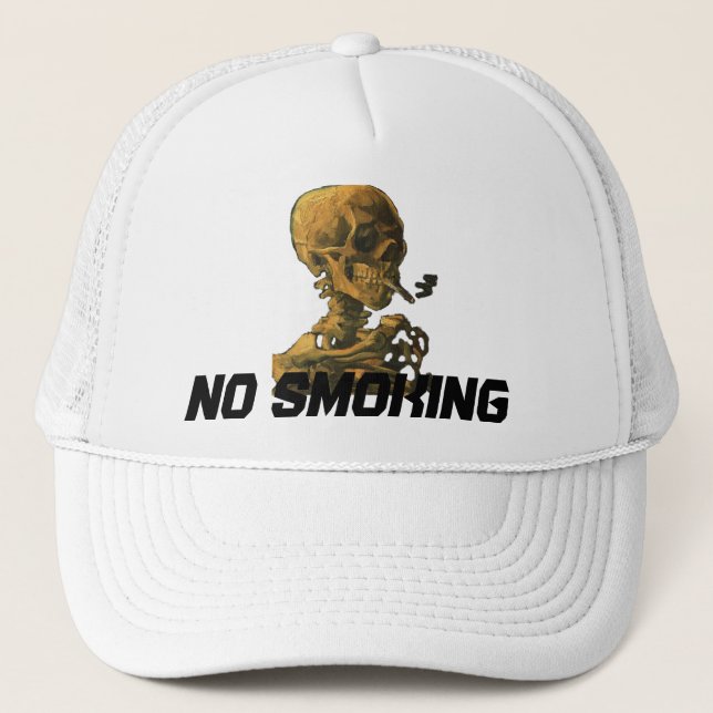 No Smoking Skull with Cigarette Trucker Hat (Front)