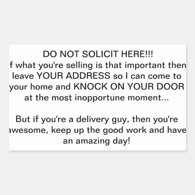no soliciting rectangular sticker (Front)