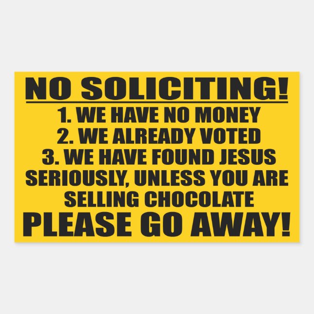 No Soliciting Rectangular Sticker (Front)