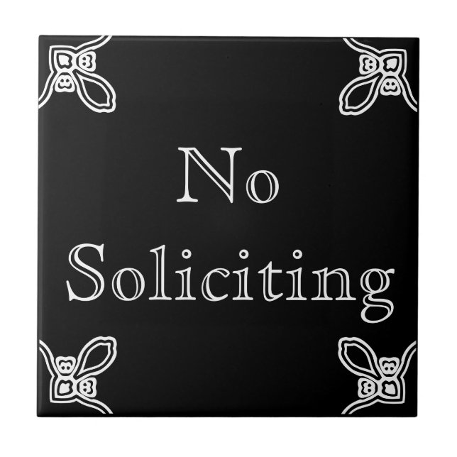 No Soliciting - Spanish White on Black Tile (Front)