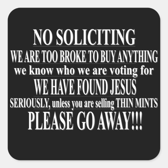 No Soliciting Square Sticker (Front)