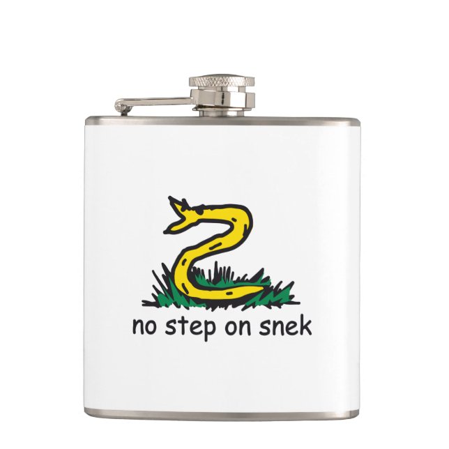 No step on snek memes Gadsden parody SnekRight Hip Flask (Front)