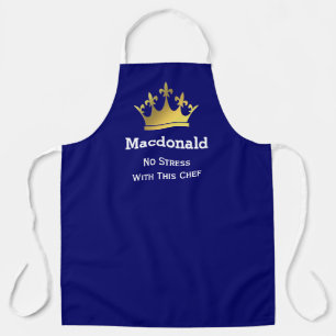 NO STRESS CHEF Personalised Crown BLUE Apron
