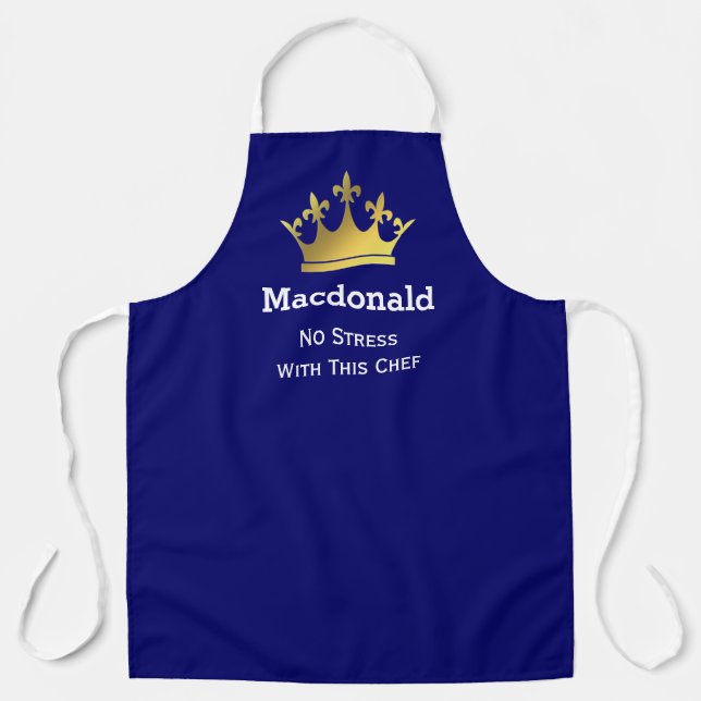 NO STRESS CHEF | Personalised Crown | BLUE Apron (Front)