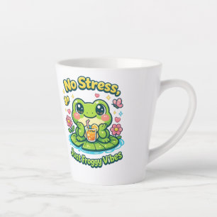 No Stress Frog Cute Relaxing Cartoon Frog Design Latte Mug