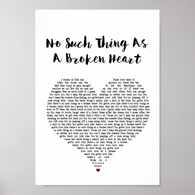 No Such Thing As A Broken Heart White Heart Song Poster (Front)