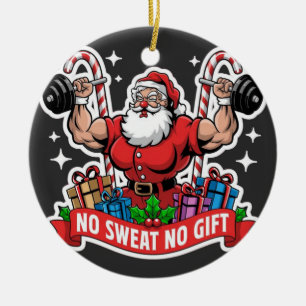 No Sweat No Gift Santa Lifting Dumbbells Bodybuild Ceramic Tree Decoration