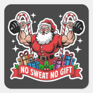 No Sweat No Gift Santa Lifting Dumbbells Bodybuild Square Sticker