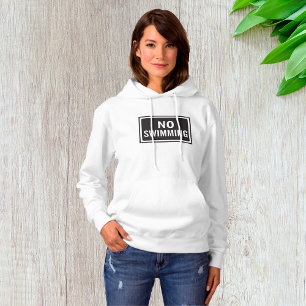 No Swimming Sign Bold Black and White Warning Hoodie
