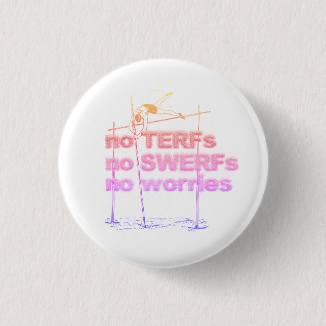 No TERFs, No SWERFs, No worries badge, small 3 Cm Round Badge (Front)