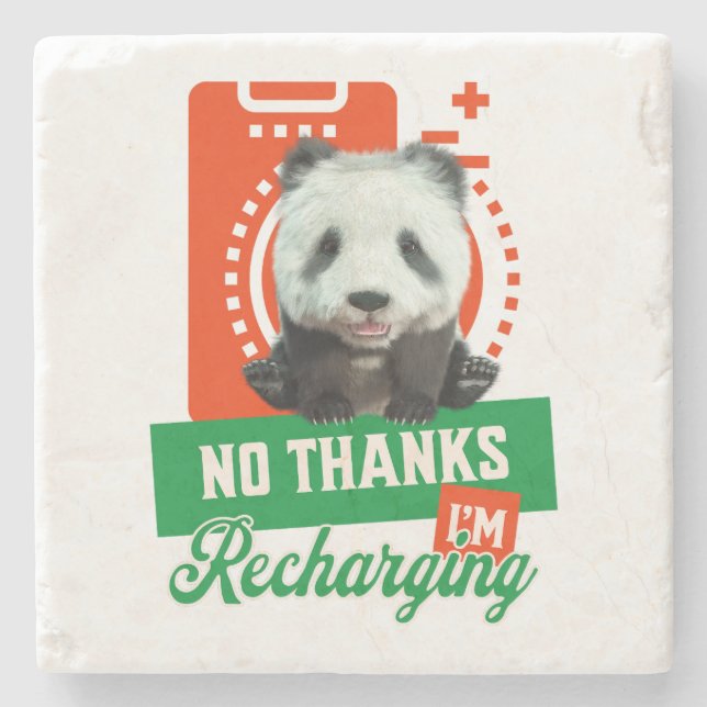 No Thanks, I’m Recharging Panda Bear Cub Battery Stone Coaster (Front)