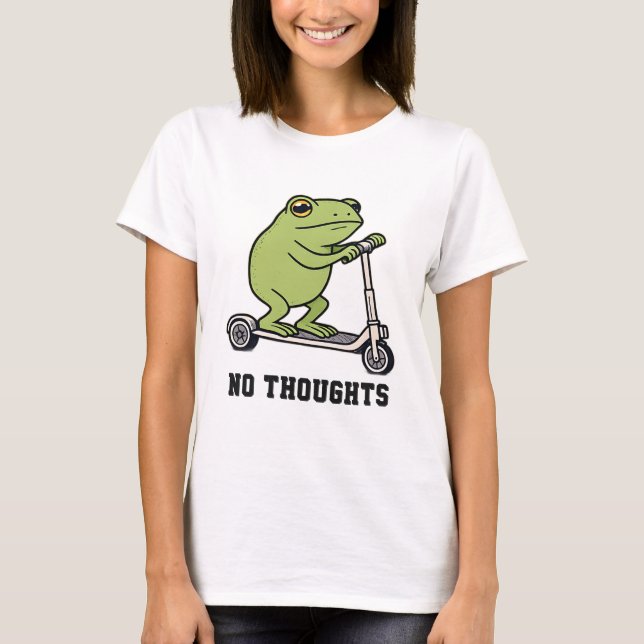 No Thoughts Frog Scooter Funny Meme  T-Shirt (Front)