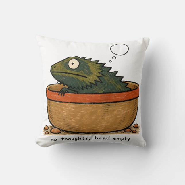 No Thoughts Head Empty Bearded Dragon Art Cushion (Front)