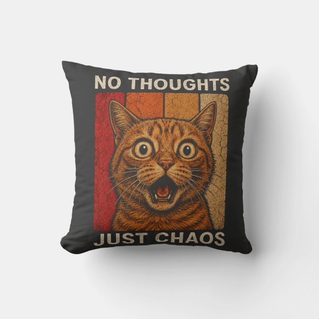 No Thoughts Just Chaos Orange Cat Meme Design Cushion (Front)