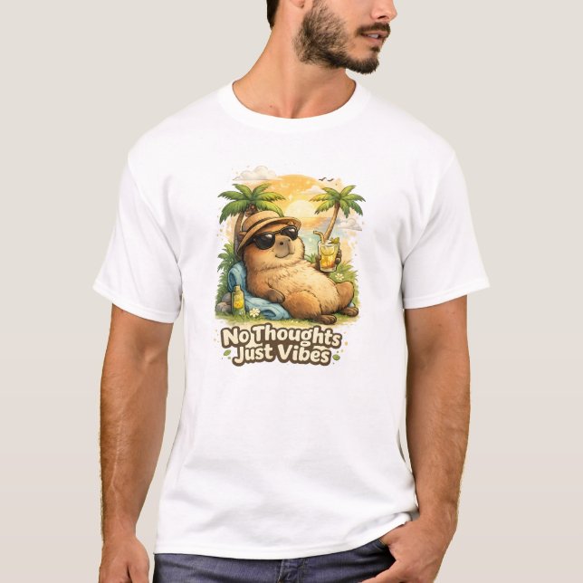No Thoughts Just Vibes Capybara – Funny Chill T-Shirt (Front)