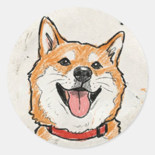 No Thoughts, Just Vibes – Happy Shiba Classic Round Sticker