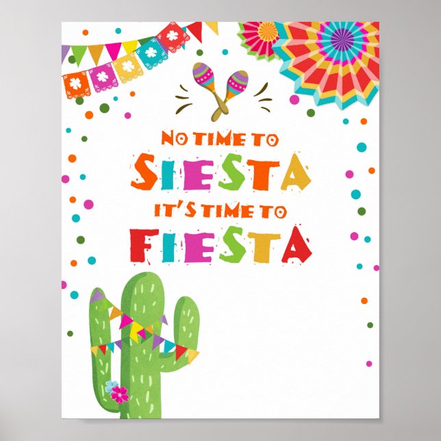 No Time To Siesta Cactus Fiesta Table Sign (Front)