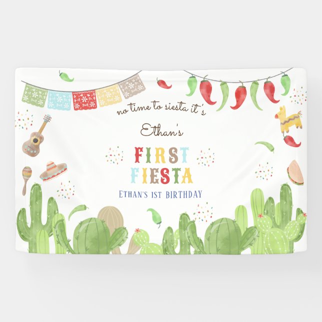 No time to siesta fiesta mexican first birthday banner (Horizontal)