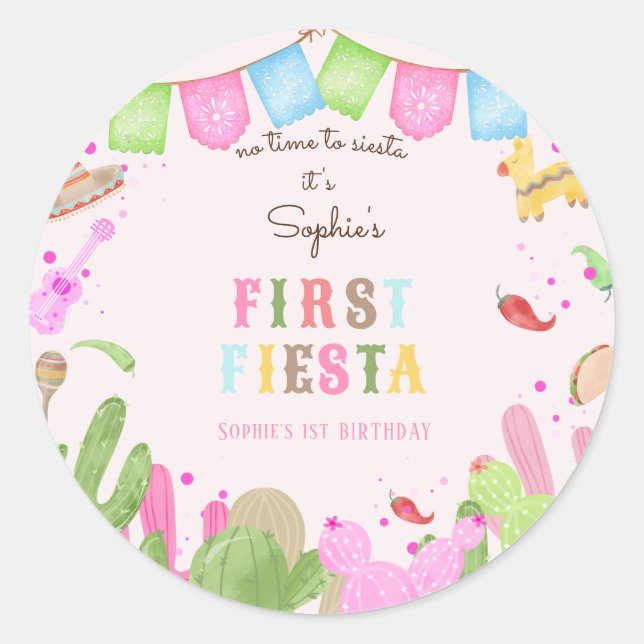 No time to siesta fiesta mexican first birthday classic round sticker (Front)