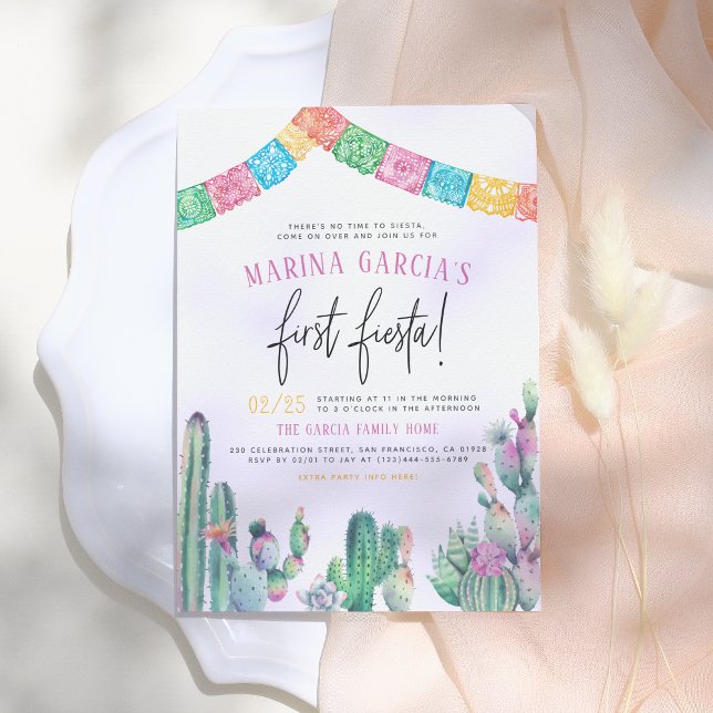 No Time To Siesta First Fiesta Cute Girl Birthday Invitation (Creator Uploaded)