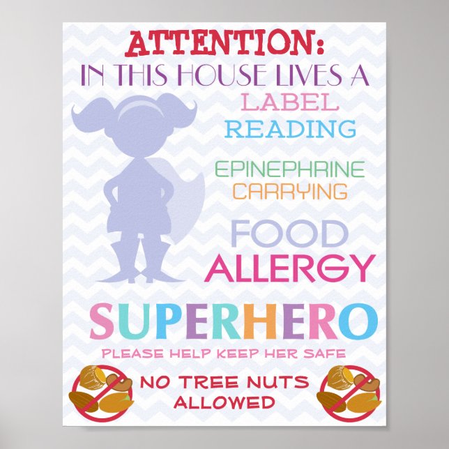 No Tree nuts Allowed Superhero Girl Sign for Home (Front)