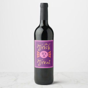 No Trick it's a Treat Halloween Purple Wine Label