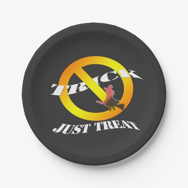 No trick just treat  paper plate (Front)