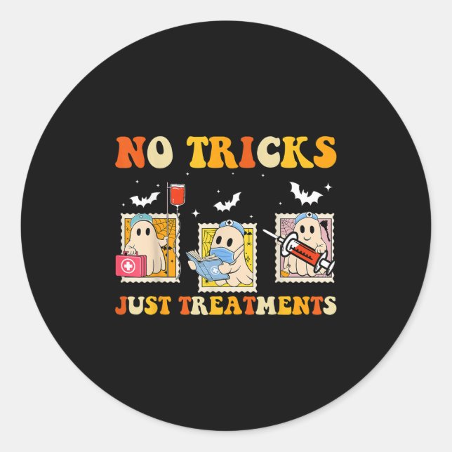 No Tricks Just S Funny Halloween Ghost Nursing  Classic Round Sticker (Front)